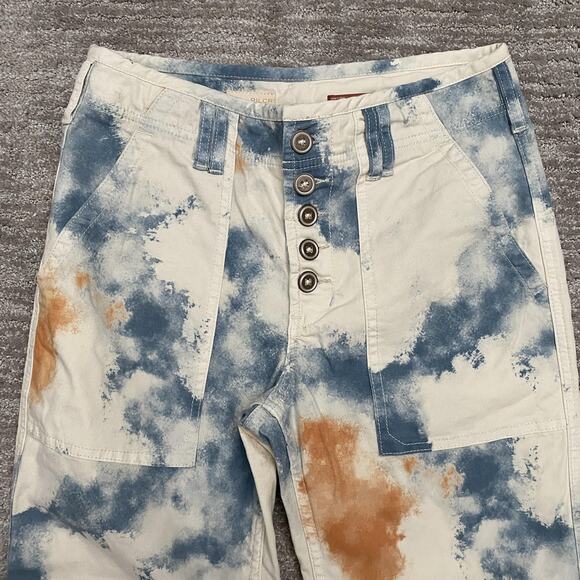 Pilcro Pants Womens 28 Cream Blue Rust Tie Dye The Wanderer Button Fly Utility - Picture 2 of 16